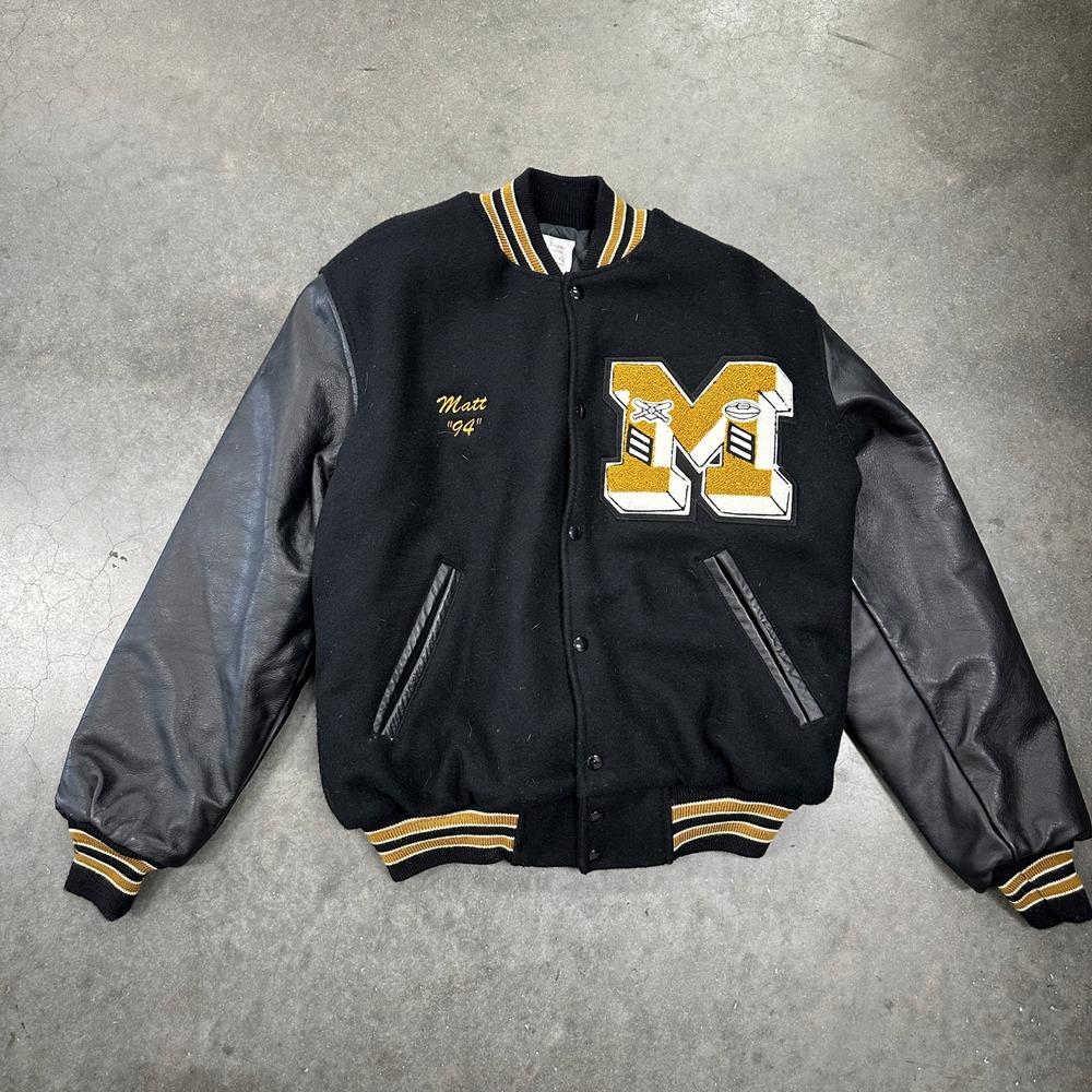 Vintage Masontown Trophy Varsity Jacket XL Black Wool Leather Letterman 1994 USA